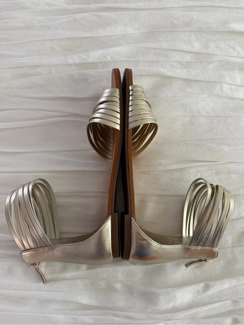 BCBGeneration Metallic Gold Strappy Ankle Zip Sandals Size 7 New